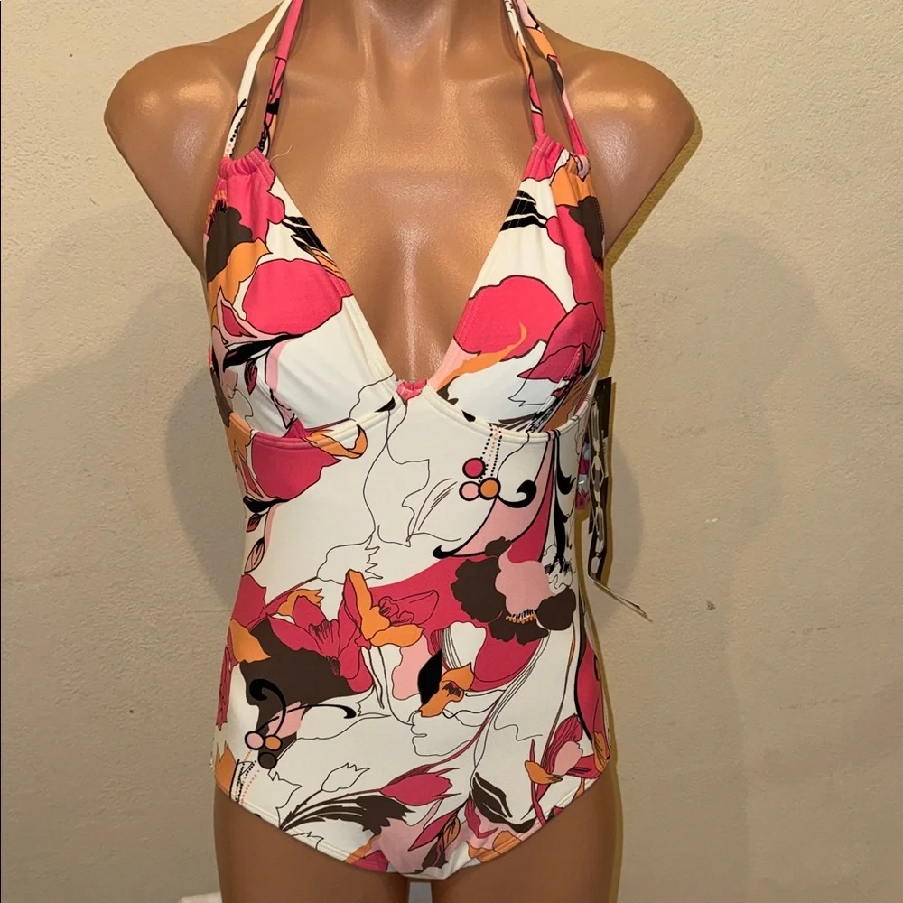 NWT DKNY one piece swimsuit size 8 underwire shoulder tie - Picture 2 of 4